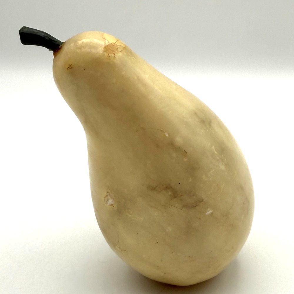 Alabaster Stone Fruit Pear Realistic Hand Carved Marbled Vintage Figurine 4" MCM